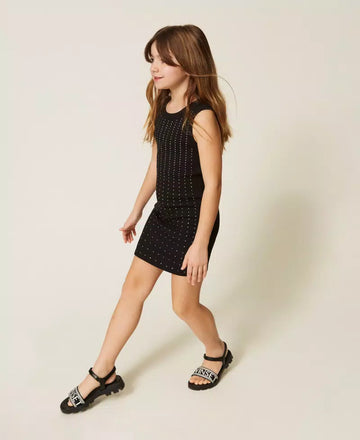 Sandali Girl in pelle con logo jacquard