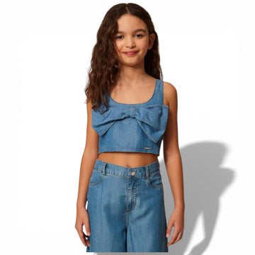 Top cropped con maxi fiocco Girl