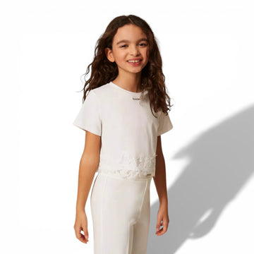 T-shirt con pizzo e logo