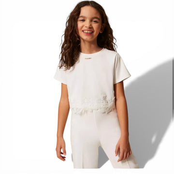 T-shirt con pizzo e logo