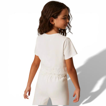 T-shirt con pizzo e logo