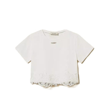 T-shirt con pizzo e logo