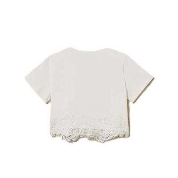 T-shirt con pizzo e logo