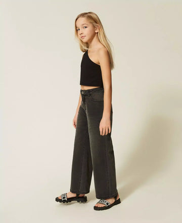 Jeans Bambina nero cropped cinque tasche