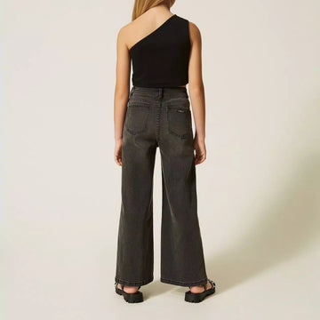 Jeans Bambina nero cropped cinque tasche