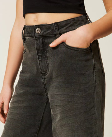 Jeans Bambina nero cropped cinque tasche
