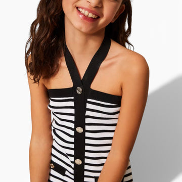 Abito Girl corto in maglia a righe con bottoni
