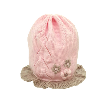 Cappellino lana neonata con ricamo fiori