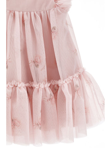 Abito Bimba in Tulle con rose e volant
