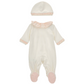 Set tutina e cuffia con fiocchi e balze