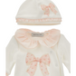 Set tutina e cuffia con fiocchi e balze