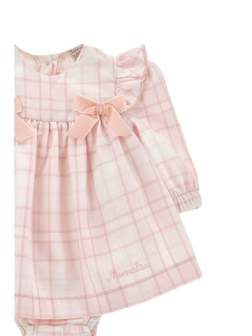 Abito neonata Tartan e Body, fiocchi + fascia