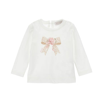 T-shirt Bimba in jersey con fiocco maculato