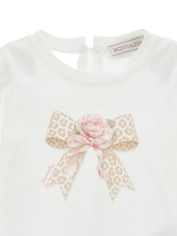 T-shirt Bimba in jersey con fiocco maculato