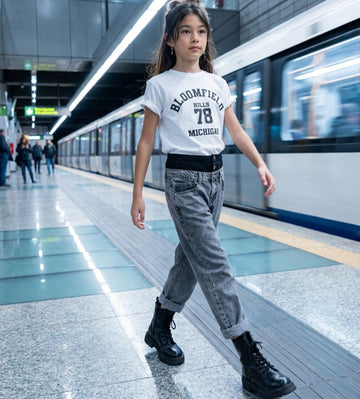 Jeans Baggy Bambina con vita a bustino