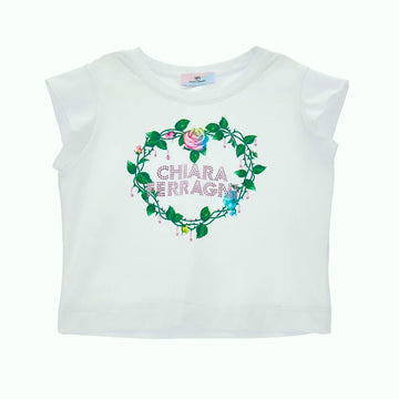 T-shirt cropped Roses popeline