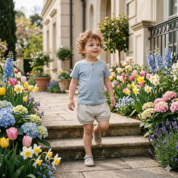 Completo Bimbo in cotone shorts a righe