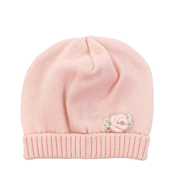 Cappellino in lana con rosa ricamata