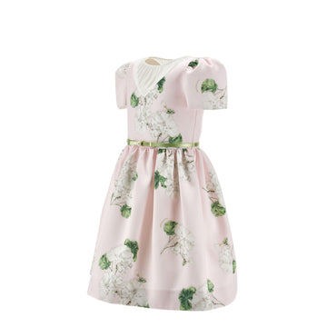 Abito Bimba in mikado Party stampa Gerani