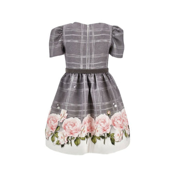 Abito Bimba Mikado con rose e cintura strass