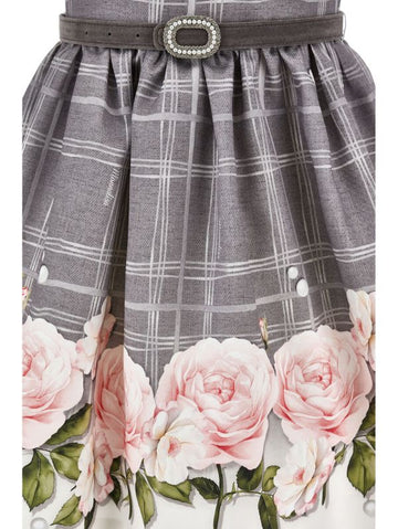 Abito Bimba Mikado con rose e cintura strass