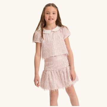 Top Bimba pailettes e piumel