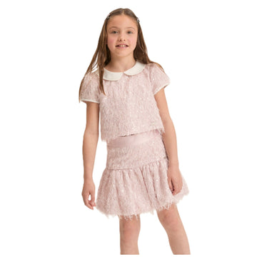 Top Bimba pailettes e piumel