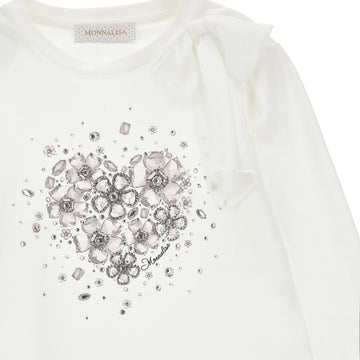 T-shirt Bimba jersey Cuore e fiocco con strass