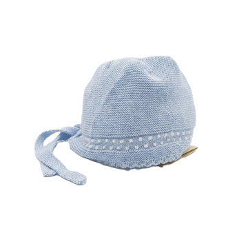 Cuffia cappellino Celeste in lana con pois