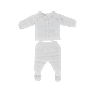 Maglia e pantalone in filo cotone e pizzo