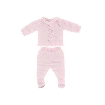 Maglia e pantalone Rosa in filo cotone e pizzo
