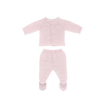 Maglia e pantalone Rosa in filo cotone e pizzo