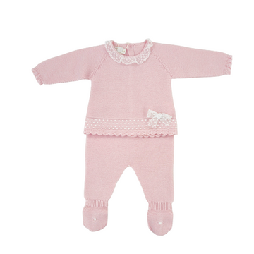 Completo neonata lana con pizzo valenciennes