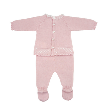 Completo neonata lana con pizzo valenciennes