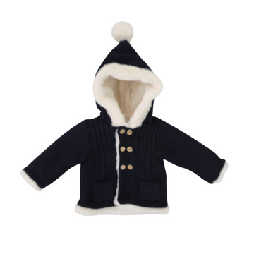 Cappotto Bimbo doppiopetto Blù con cappuccio