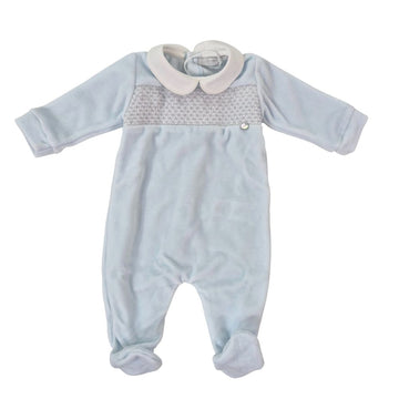 Tutina neonato ciniglia punto smock Cielo