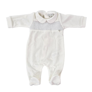 Tutina in ciniglia con punto smock panna