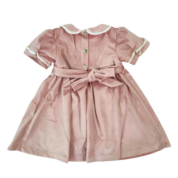 Abito Bimba in velluto ricamo punto smock