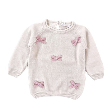 Pullover Bimba in tricot con fiocchetti