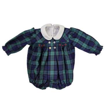 Pagliaccetto in tessuto tartan e punto smock