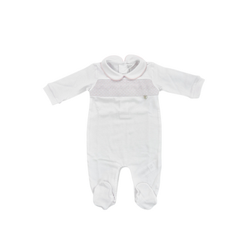 Tutina neonata in jersey con ricamo punto smock