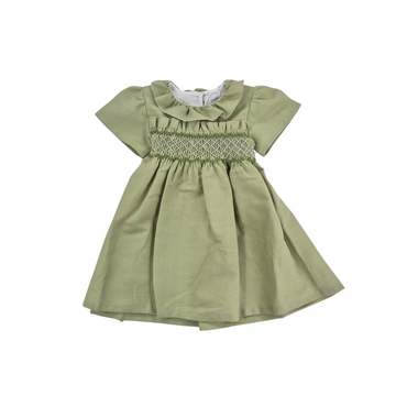 Abito Bimba in lino e cotone ricamo punto smock