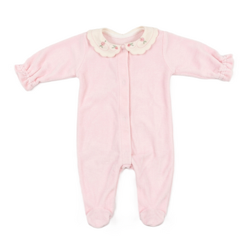 Tutina ciniglia Rosa ricamo rose sul colletto