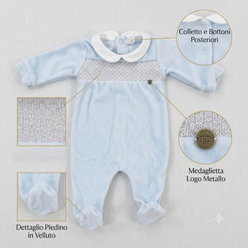 Tutina Cielo in ciniglia ricamo punto smock