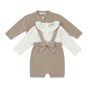 Completo salopette + body + cardigan lana
