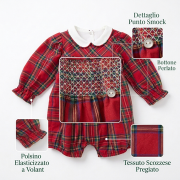 Pagliaccetto in Tartan Rosso punto smock