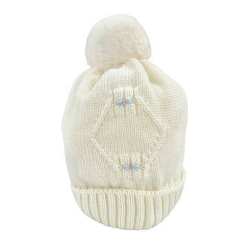 Cappellino neonato in lana con pon e ricamo