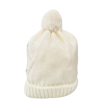 Cappellino neonato in lana con pon e ricamo