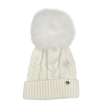 Cappello in lana con pon pon e treccia