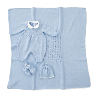 Set Nascita neonato in lana punto smock